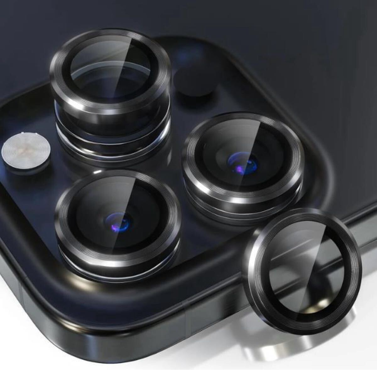 ［2枚セット］iPhone16Pro iphone 16 ProMax カメラカバー カメラフィルム レンズ 保護フィルム 強化ガラス 独立型 アルミ ブラック 3D_画像1