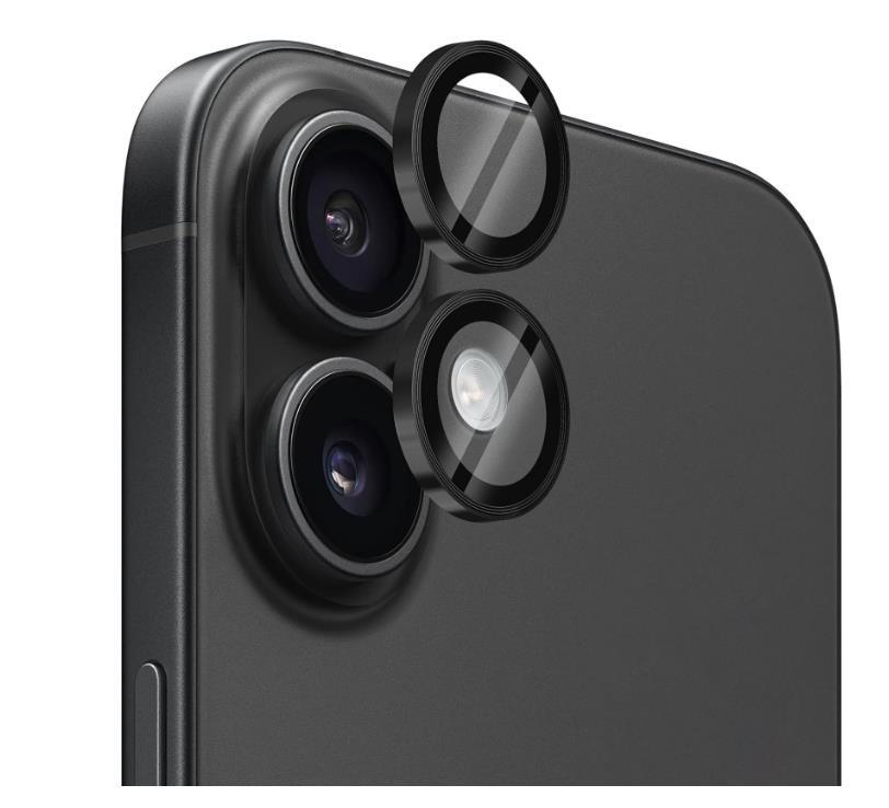 ［2枚セット］iphone16 16Plus カメラカバー カメラフィルム レンズ 保護フィルム 薄型 強化ガラス 耐衝撃 独立型 アルミ合金 ブラック_画像1