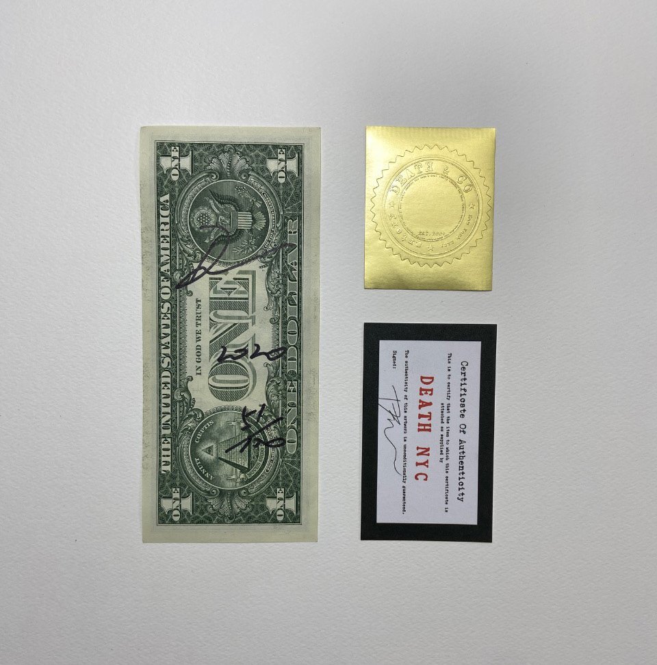 DEATH NYC signed U.S dollar bill USドル札 紙幣 世界限定