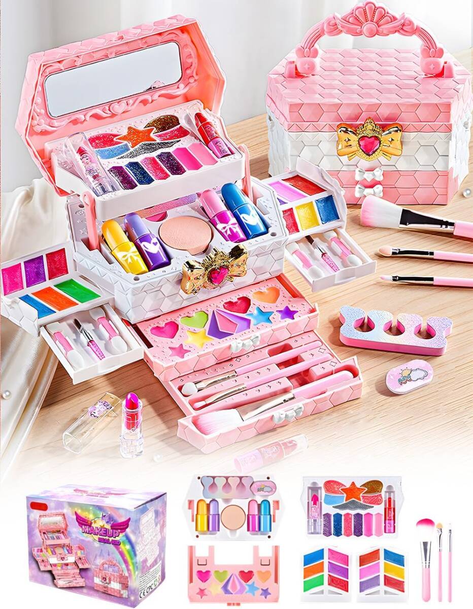 Bobblyfun 女の子 メイクセット 5層 お化粧セット 水で落ちる おままごとセット 女児 ドレッサー アイシャドウ ネイルポリッシュ Bobblyfun 女の子 メイクセット 5層 お化粧セット 水で落ちる おままごとセット 女児 ドレッサー アイシャドウ ネイルポリッシュ