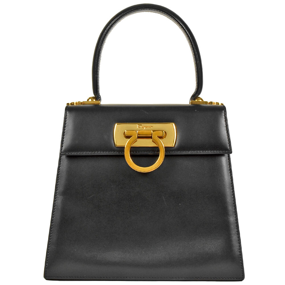 フェラガモ Ferragamo ハンドバッグ レザー AQ-212193 ブラック ゴールド金具 レディース