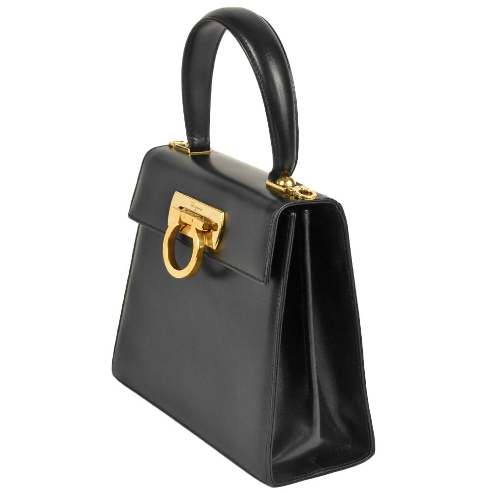 フェラガモ Ferragamo ハンドバッグ レザー AQ-212193 ブラック ゴールド金具 レディース
