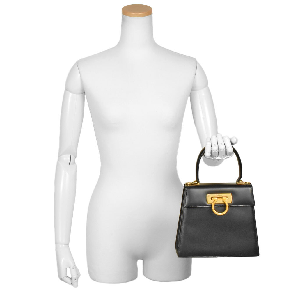 フェラガモ Ferragamo ハンドバッグ レザー AQ-212193 ブラック ゴールド金具 レディース
