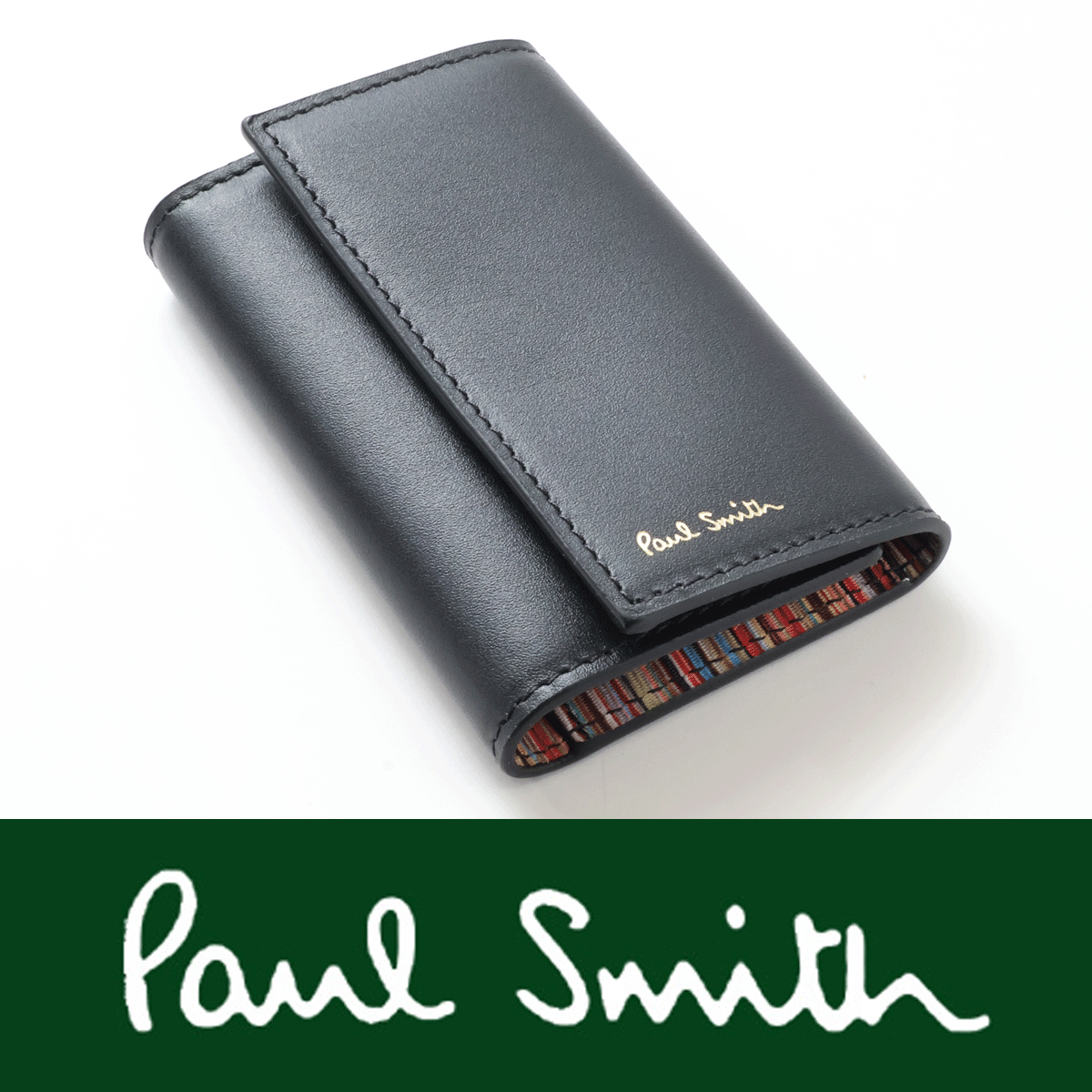9426◆ポールスミス◆キーケース◆定価22,000円◆本革ブラック＆マルチカラー◆6連キーリング◆イタリア製◆PaulSmith◆新品