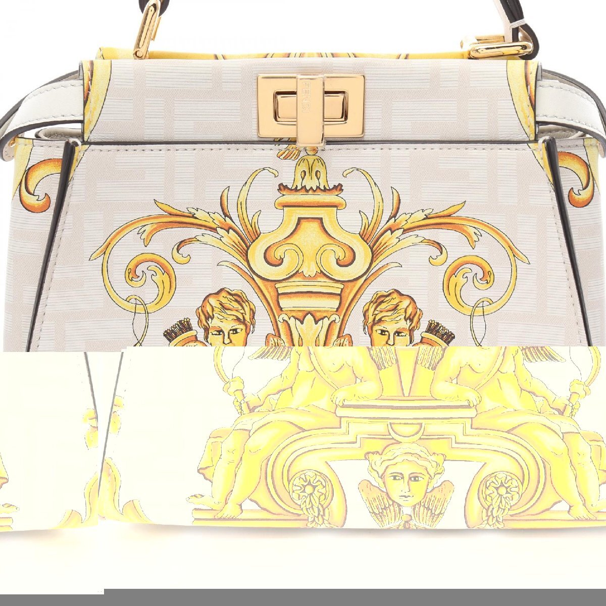  Fendi FENDI × VERSACE FENDACE крыло che Mini pi- Cub - бренд off FENDI кожа ручная сумочка 