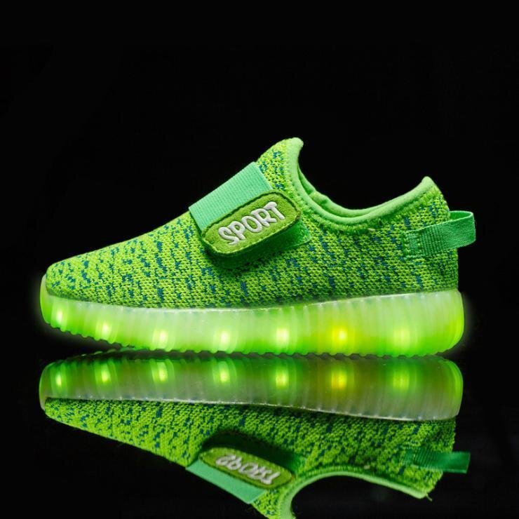 kids 7 color . shines *LED light up MIX tweed sneakers [ green 19.5cm] Korea child clothes Kids shoes for children man woman 