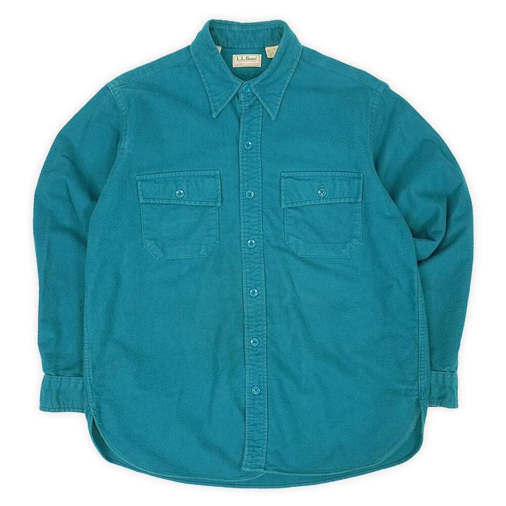 新作ウエア エルエルビーン L.L.Bean 80s シャモアクロス ワークシャツ USA製 ビンテージ (-3705) ティール / ブルーグリーン 16 1/2 L相当 男性用
