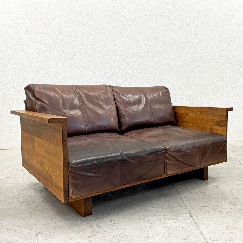 〓 ヒラシマ HIRASHIMA カラメッラ CARAMELLA 2シーターソファ 2人掛け 本革 Leather ウォールナット無垢材 参考価格約50万円