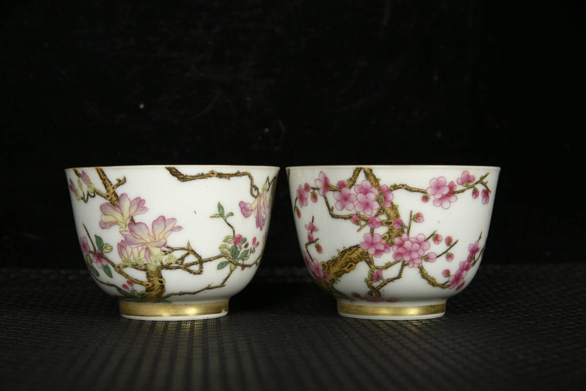 * warehouse .* old fine art China old . large Kiyoshi . regular year made . enamel .. gold 10 two flower god cup 12 point era thing T16