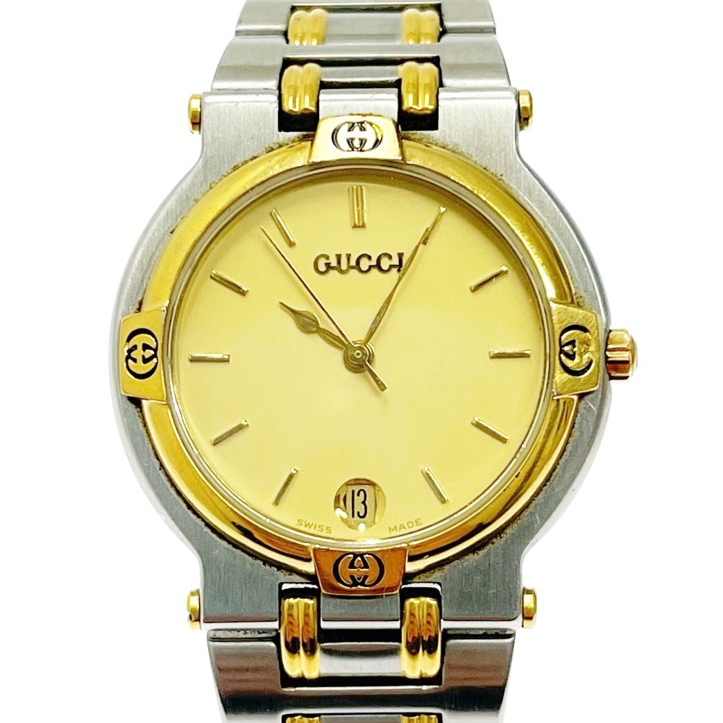 【1円スタート】GUCCI グッチ 9000M SS×GP ゴールド文字盤 クオーツ メンズ腕時計 ジャンク 331182