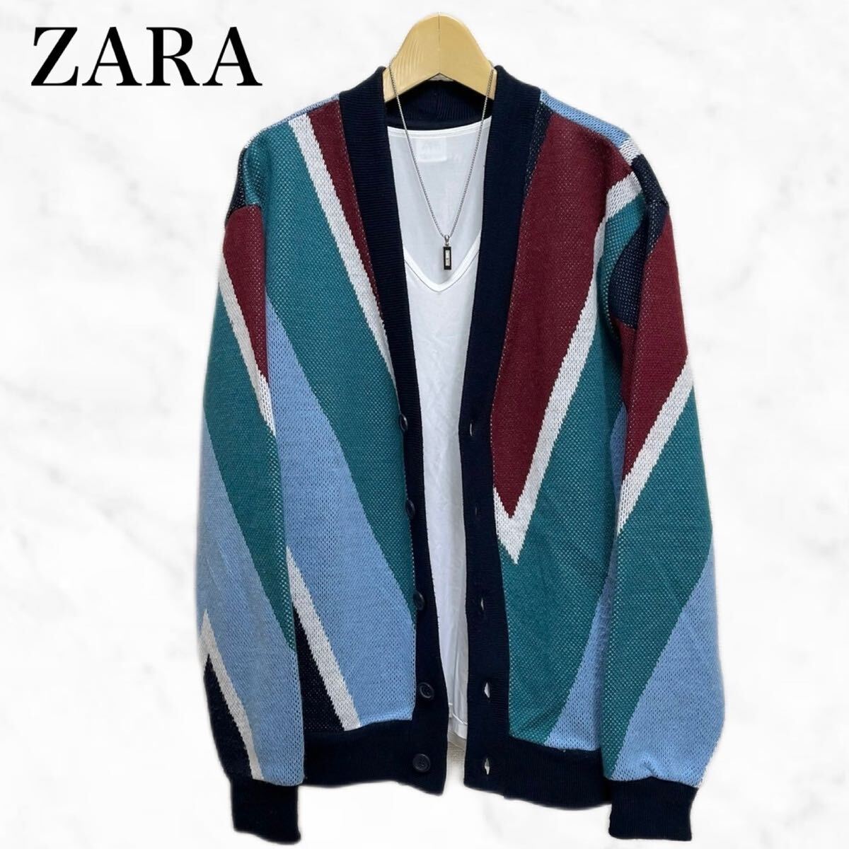 ZARA ニットカーディガン　総柄カーディガン　トップス　羽織もの