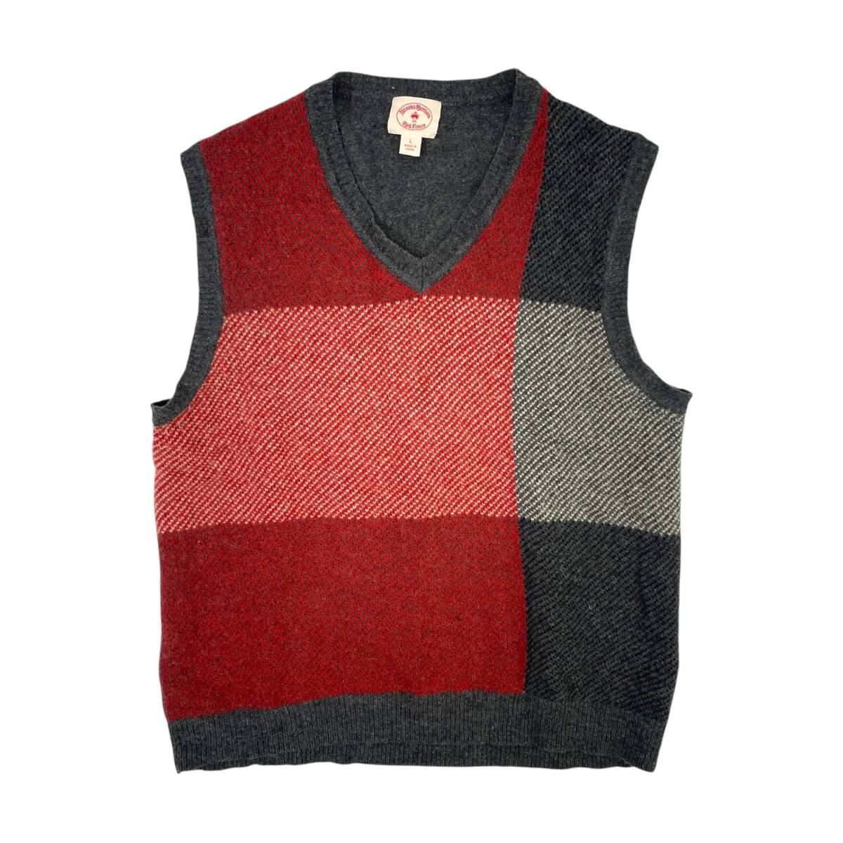 BROOKS BROTHERS ブルックスブラザーズ red fleece Vネック ウールニット ベスト L/グレー レッド