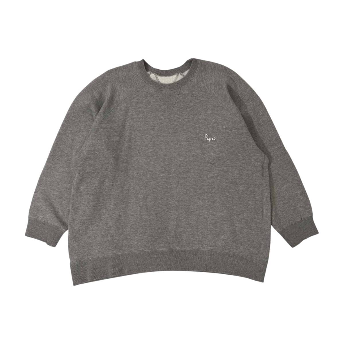 Papas パパス ロゴプリント Vガゼット スウェット トレーナー シャツ 54 XL /グレー