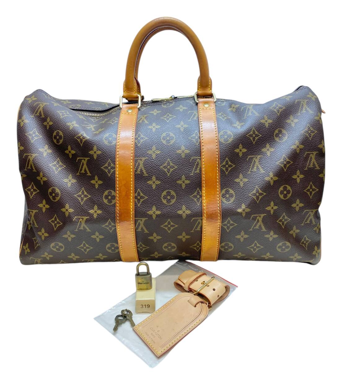 1649-11485 ☆ ネームタグ・錠 未使用保管品 ☆ LOUIS VITTON ルイ・ヴィトン モノグラム キーポル４５ M41428 ボストンバッグ