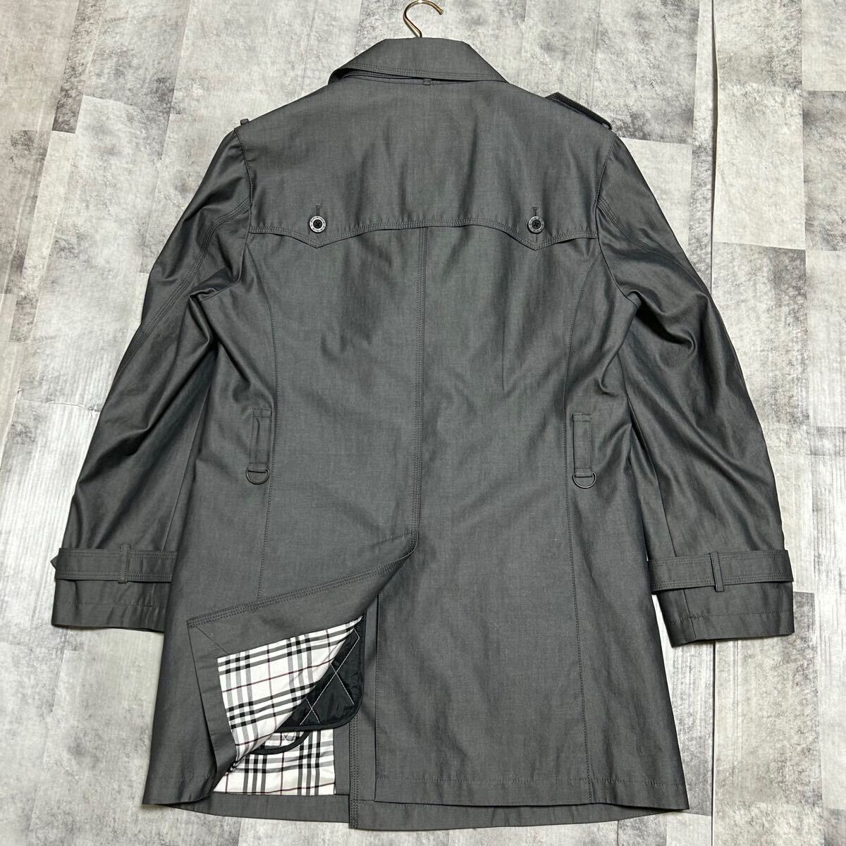 美品☆ バーバリーブラックレーベル　トレンチコート　チェック　膝丈　グレー　L BURBERRY BLACK LABEL】バーバリーブラックレーベル『中綿