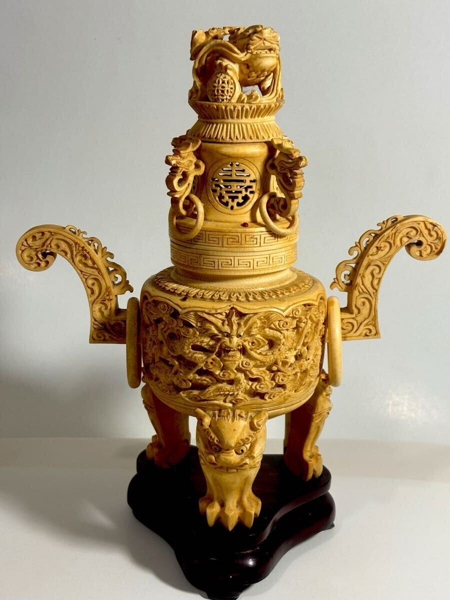 Bibian 比比昂- 牙彫象牙風香炉天然素材中国美術象牙風置物在銘 Bibian 比比昂- 牙彫象牙風香炉天然素材中国美術象牙風置物在銘