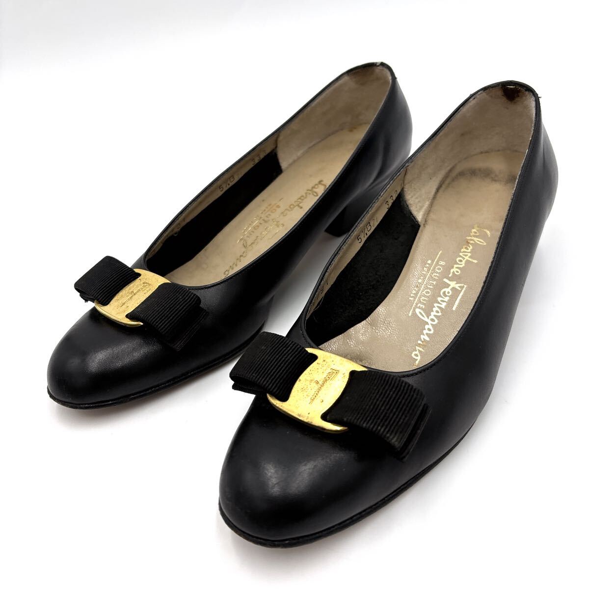 B ＊ イタリア製 '高級婦人靴' Salvatore Ferragamo サルヴァトーレフェラガモ 本革 ヴァラリボン ヒール / パンプス 5.5B 22.5cm
