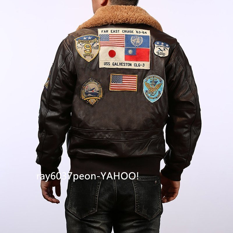 G-1 フライトジャケット 男女兼用 ジャンパー カウハイド 牛革 ウール襟 本革 中綿 刺繍17個 レザージャケット 革ジャン
