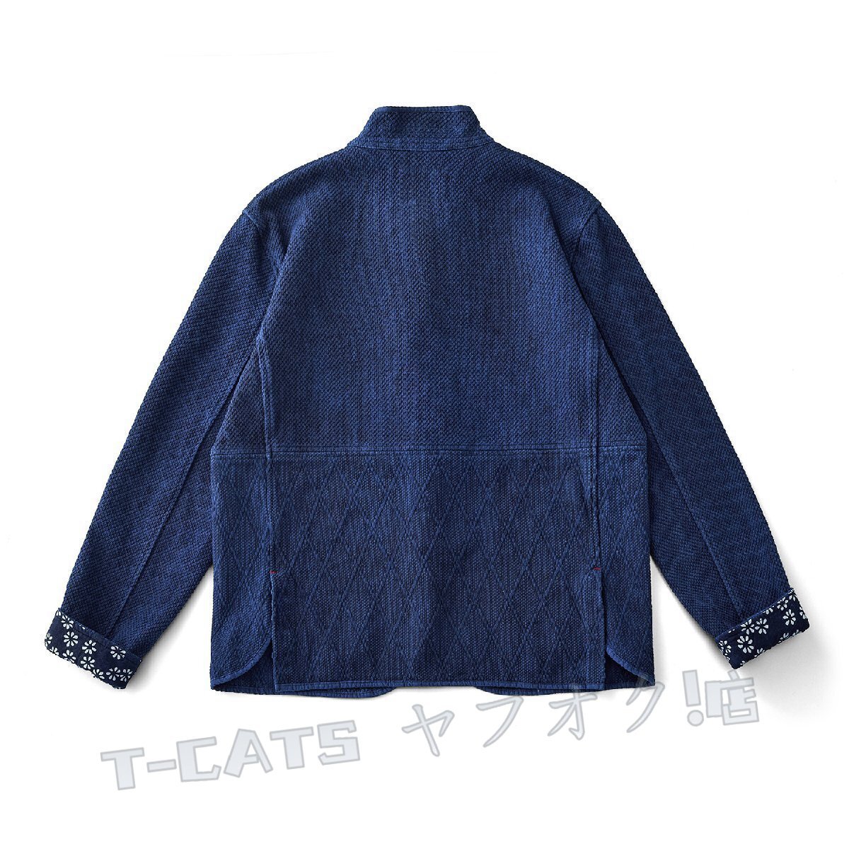 新品レトロ 藍染 17oz 刺し子 天然インディゴ ワークジャケット sashiko indigo ボタン ループ ブレザー 綿100% 厚手 濃紺 XL