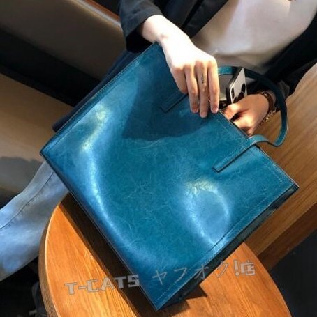 新品☆トートバッグ 本革 上品レザートートバッグユニセックスメンズ レディース A4手提げバッグA4/雑誌楽々OK通勤レザー 大容量 ブルー