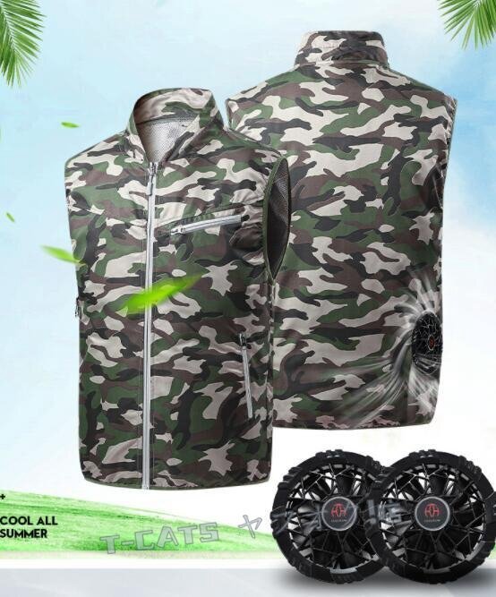 新品☆空調(diào)服 空調(diào)ベスト ファン付き作業(yè)服 バッテリーセット グ迷彩