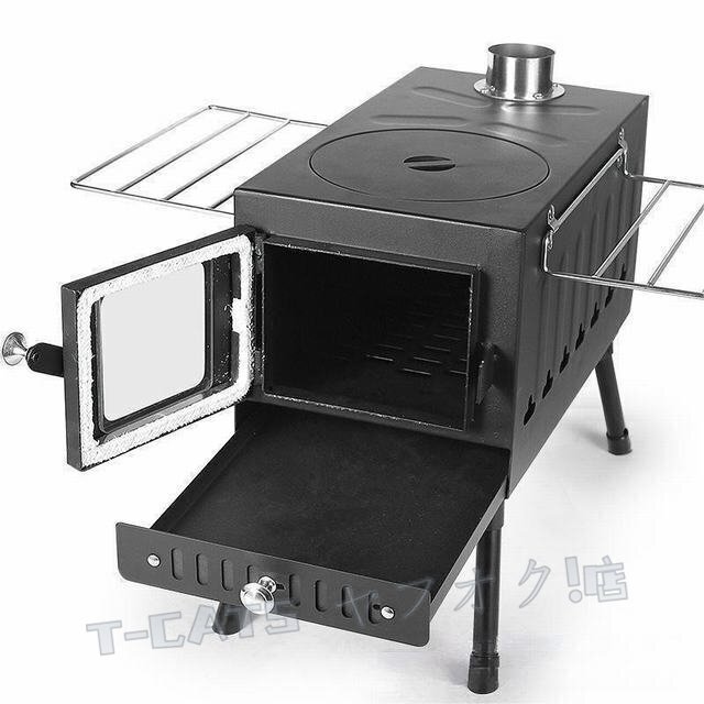 ☆新品薪ストーブ 折りたたみ キャンプ 耐熱ガラス煙突 スパークアレスターグリッド棚付き アウトドアウッドストーブ テント用BBQ調理暖炉