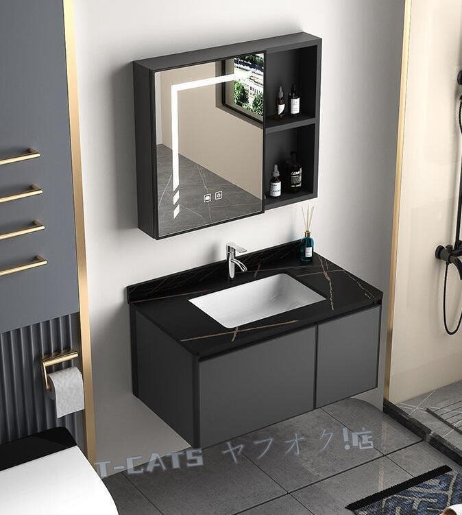 ☆新品シンク付き洗面化粧台キャビネット、洗面台 洗面化粧台、温水および冷水蛇口付き、高精細ミラーキャビネット、 80cm