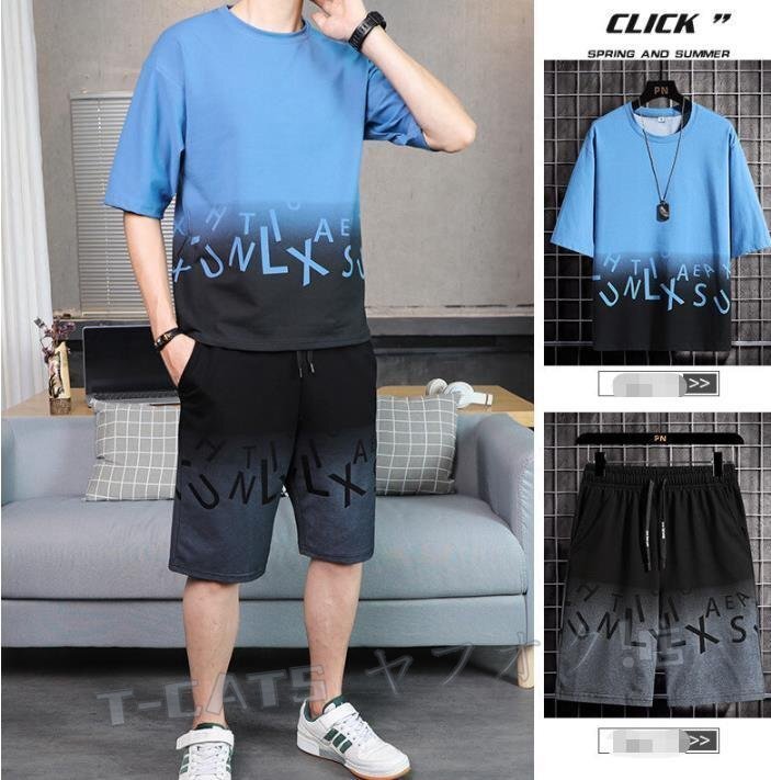 ☆新品スポーツウェア上下セットカジュアルメンズ tシャツハーフパンツ夏半袖通気快適