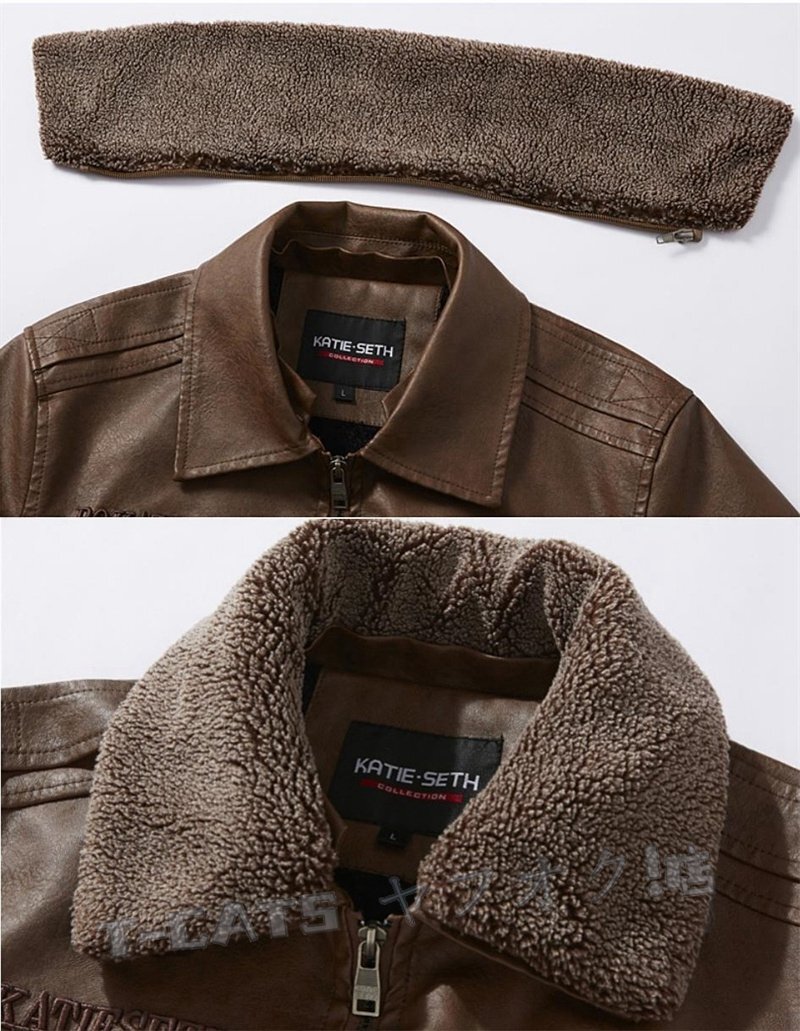 ☆新品 ライダース ジャケット 里ボア里フリース ファー付き ブルゾン バイク バイカー アウター コート メンズ? クロ 5XL