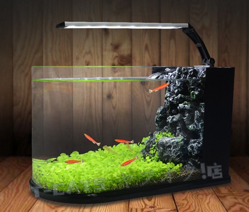 新品観賞魚飼育 小型水槽 ルームグラス ミニ水槽 ガラス水槽 ガラス 小型ガラス容器 水族館 LED照明 観賞魚用 アクアリウム 築山 静音