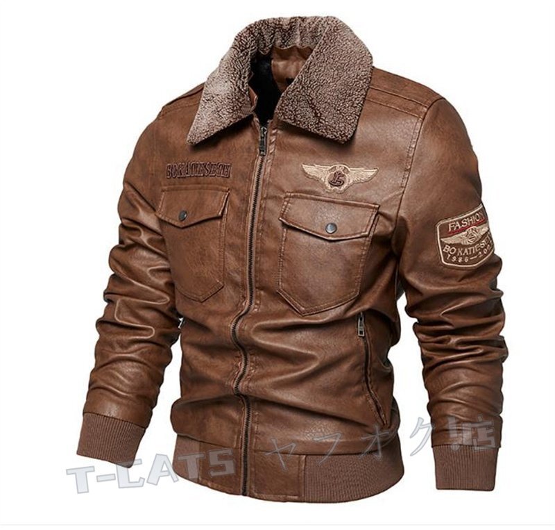 ☆新品 ライダース ジャケット 里ボア里フリース ファー付き ブルゾン バイク バイカー アウター コート メンズ? クロ 5XL
