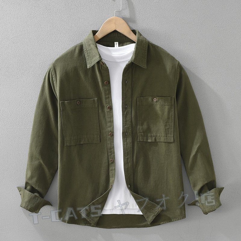 ☆新品 シャツジャケット 極美品*メンズ? 長袖シャツ カーゴシャツ ワークシャツ ヴィンテージ 春秋冬 トップス グリーン M