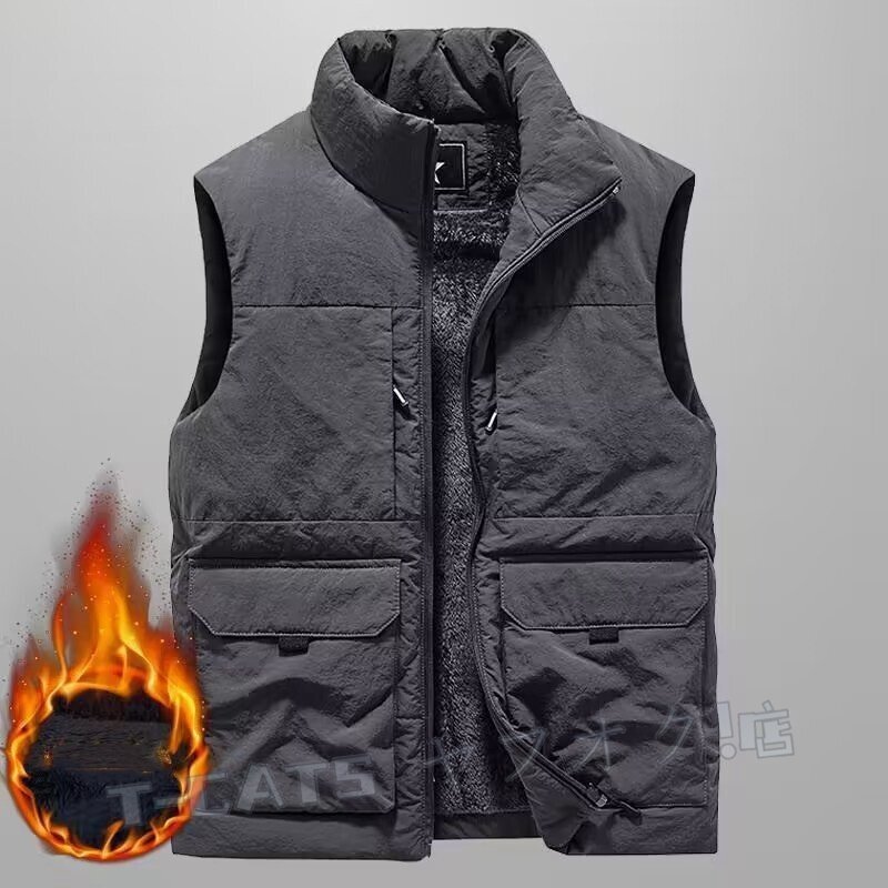 ☆新品 裏フリース 中綿ベスト ?メンズ 裏ボア アウトドアベスト 防寒着 ワークウェア 作業着 キャンプ トップス グレー M