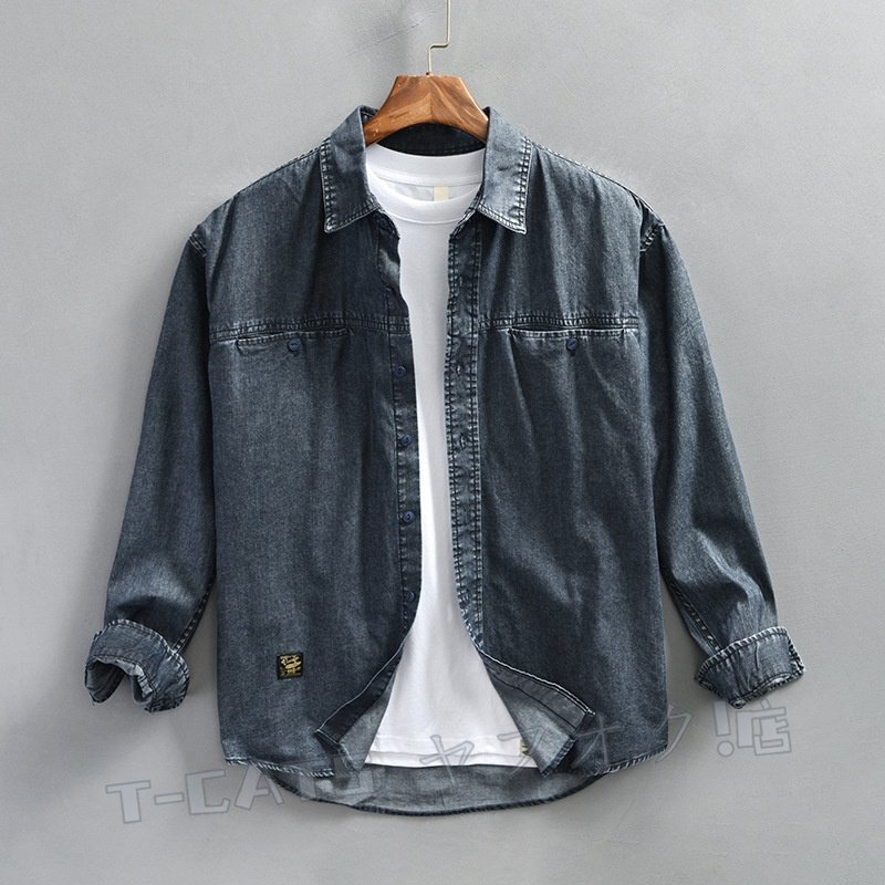 ☆新品 ウエスタンシャツ デニムシャツ デニムジャケット メンズ 長袖シャツ シャツジャケット トップス レトロ ブルー 3XL