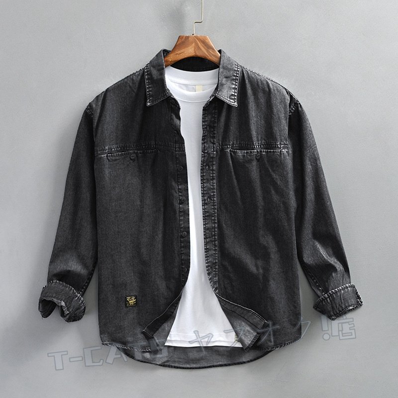 ☆新品 ウエスタンシャツ デニムシャツ デニムジャケット メンズ 長袖シャツ シャツジャケット トップス レトロ クロ 4XL