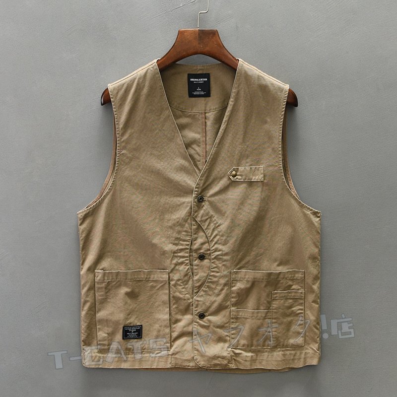 ☆新品 ベスト /メンズ カーゴベスト アウトドアベスト 春秋冬 コットン カジュアルベスト 登山 作業着 農業 カーキ L