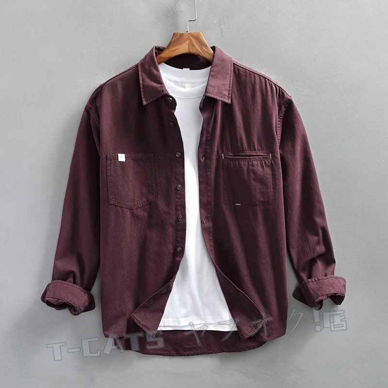 ☆新品 トップス シャツジャケット カーゴシャツ ワークシャツ コットン 長(zhǎng)袖シャツ メンズ? ウエスタン 紫色 3XL