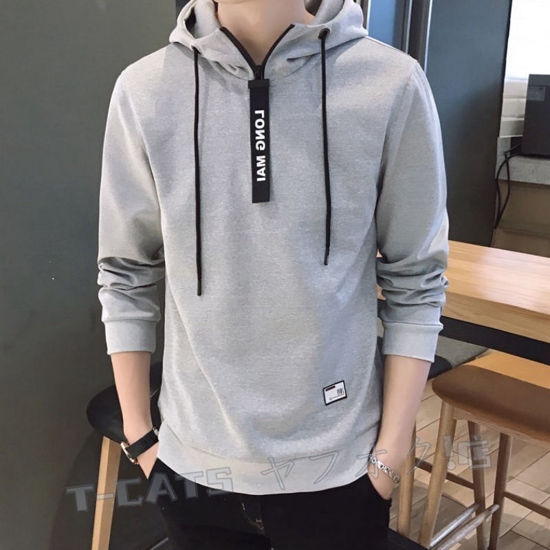 ☆新品春秋 フード付きセーターメンズルーズ トップス+パンツ カジュアルファッションスーツ紳士服 6色 グレー M-4XL