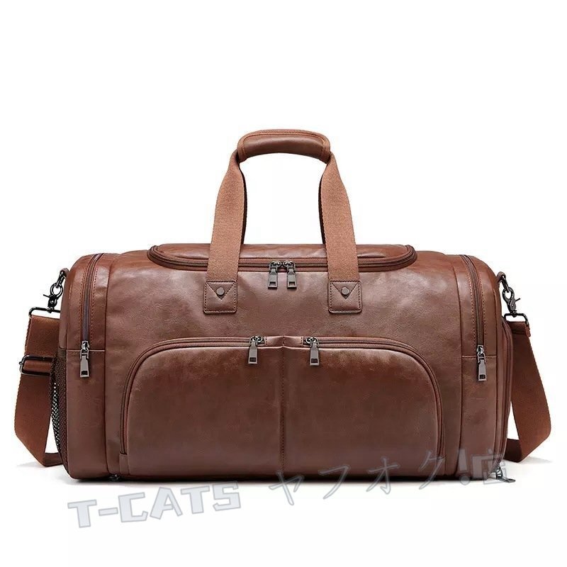 新品ボストンバッグ メンズ バッグ 旅行カバン ゴルフバッグ ショルダーバッグ 修学旅行 おしゃれ PUレザー シューズ収納 ブラウン