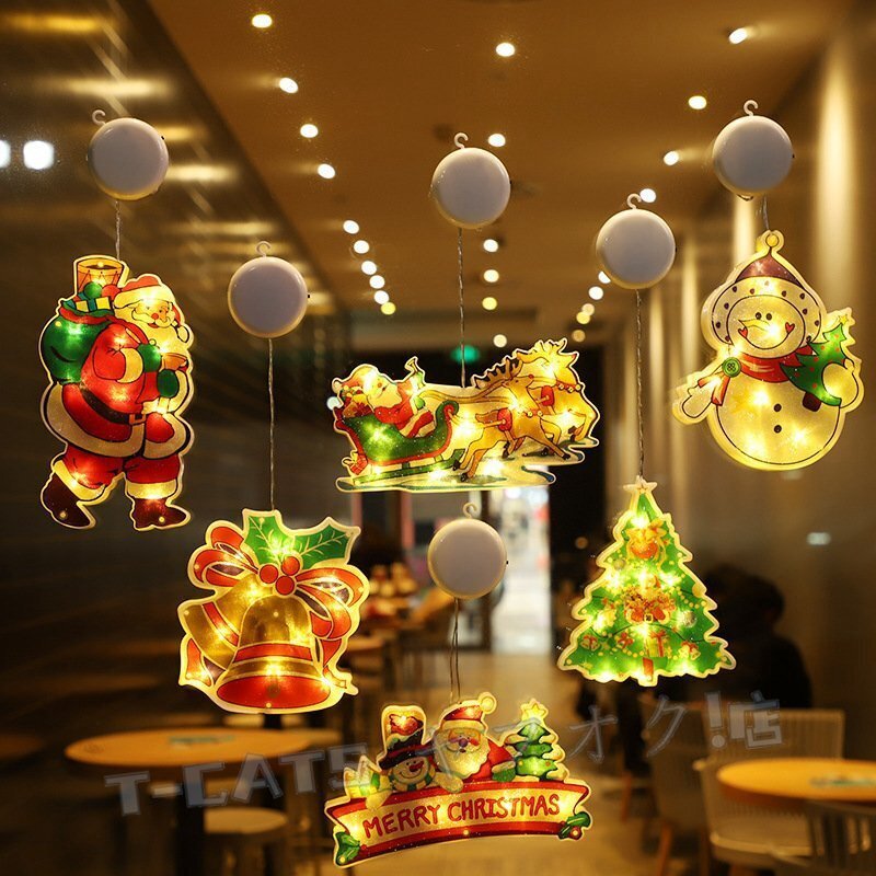 新品クリスマス 飾り 6點(diǎn)セット LED イルミネーションライト サンタクロース トナカイ ショップウィンドウ クリスマスツリー 電池式 雑貨