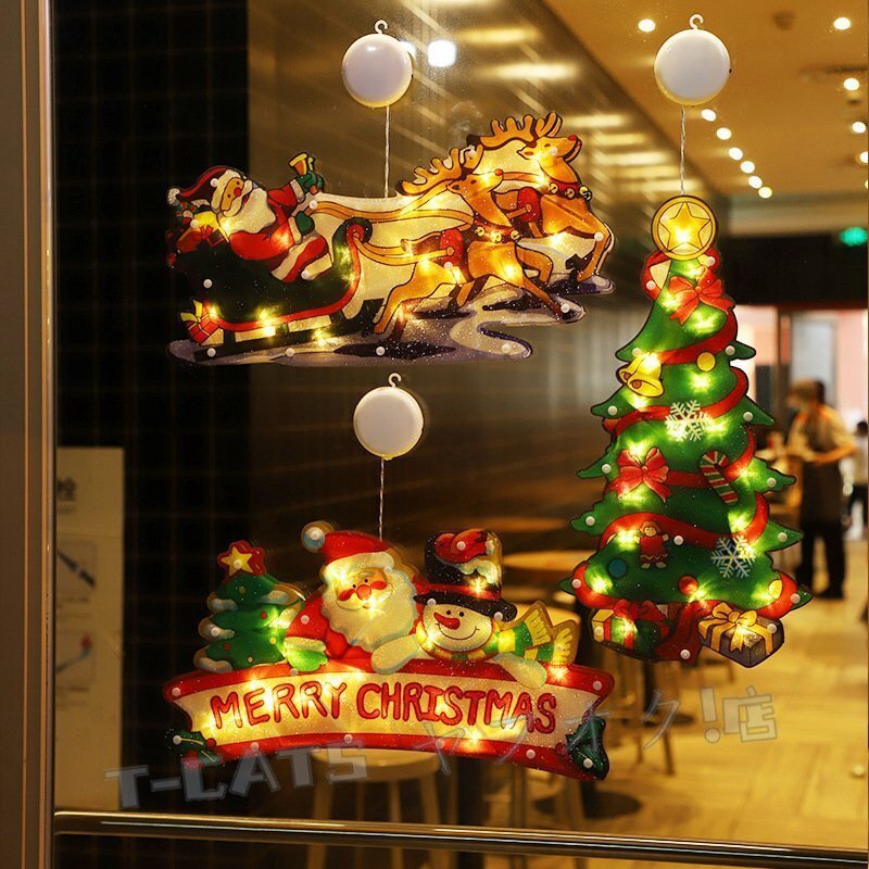 新品クリスマス 飾り 6點(diǎn)セット LED イルミネーションライト サンタクロース トナカイ ショップウィンドウ クリスマスツリー 電池式 雑貨