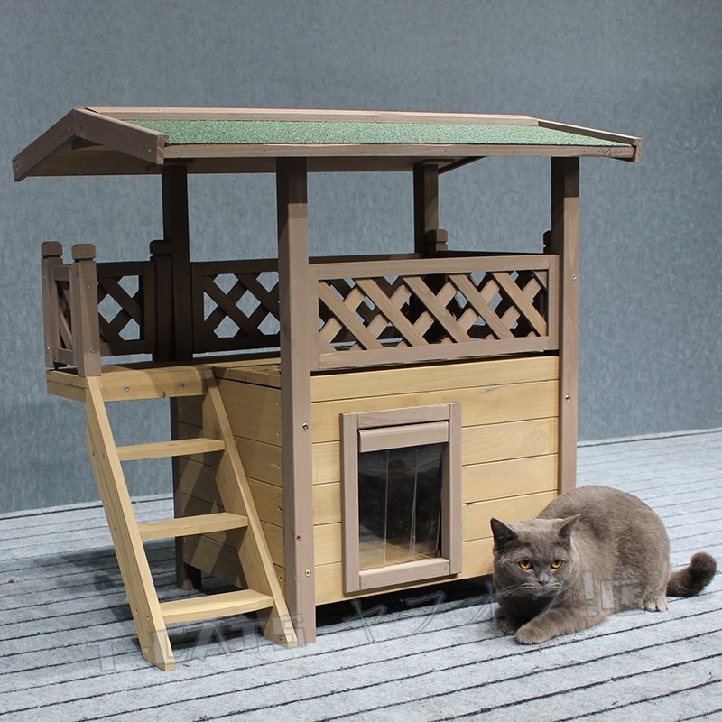 新品組立簡(jiǎn)単！自然素材で安心！ペットハウス ドッグハウス ハウス 天然木 ロフト付き ドア付き 多頭飼い 室內(nèi)用 キャット 貓用 お庭用