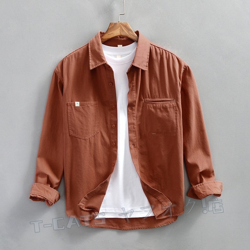 ☆新品 トップス シャツジャケット カーゴシャツ ワークシャツ コットン 長(zhǎng)袖シャツ メンズ? ウエスタン ベージュ 4XL