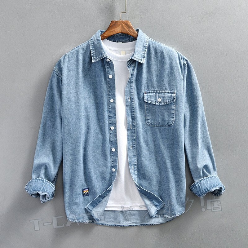 ☆新品 デニムシャツ 長袖シャツ メンズ カジュアルシャツ トップス ウエスタンシャツ 春夏秋服 ブルー 4XL