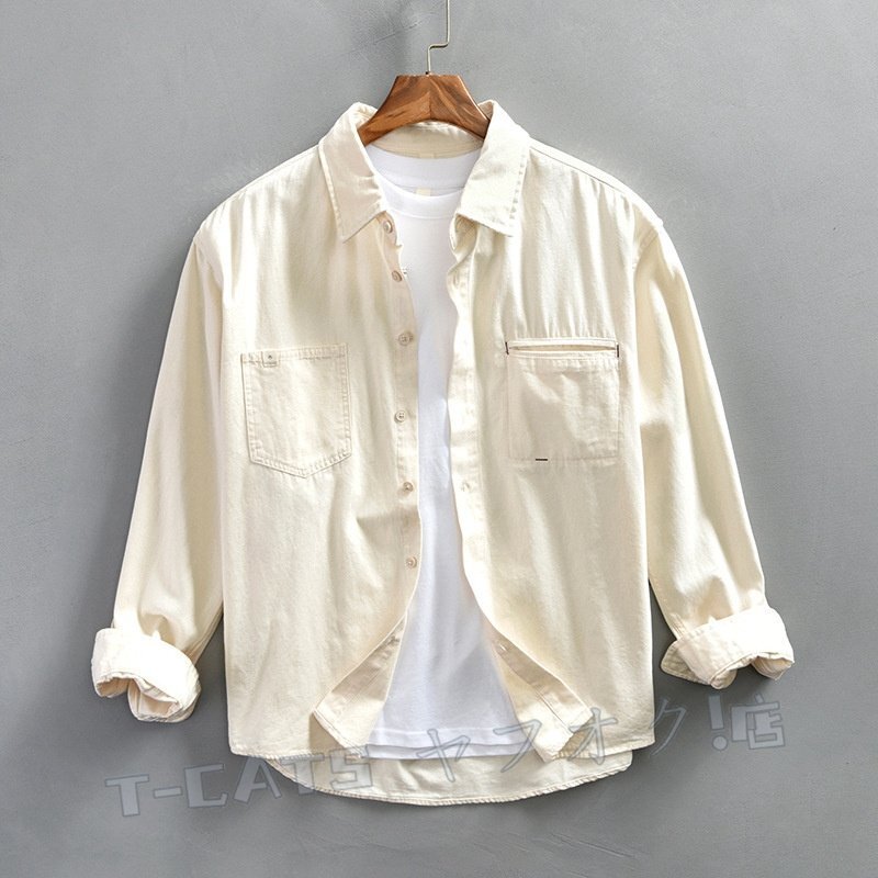 ☆新品 トップス シャツジャケット カーゴシャツ ワークシャツ コットン 長(zhǎng)袖シャツ メンズ? ウエスタン ベージュ 4XL