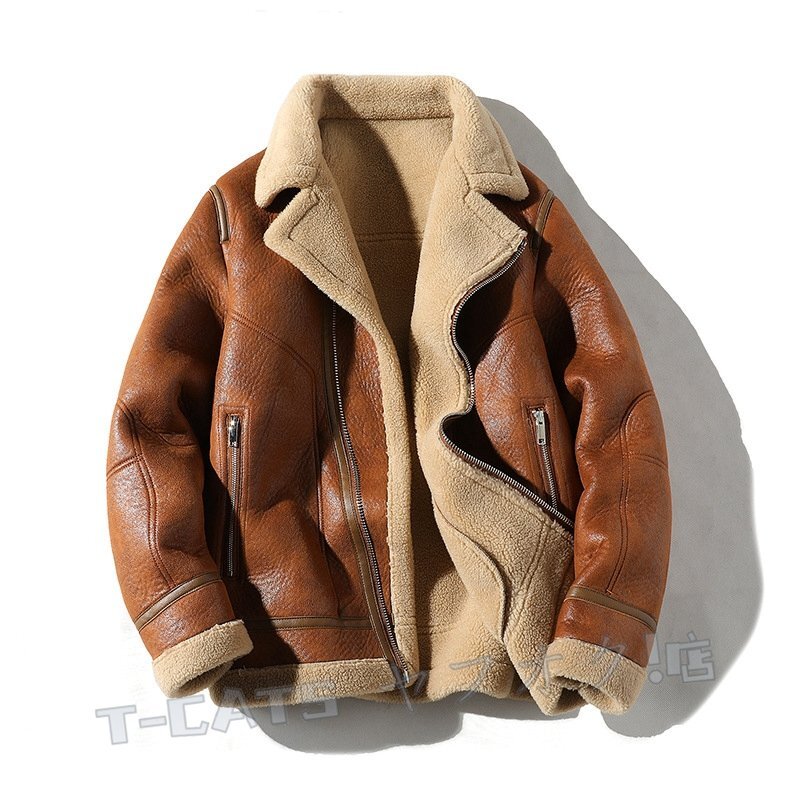 新品 冬 最高級 上品 ムートンコート メンズ ファーコート ライダース バイクウェア フライトジャケット ジャンパー 超防寒 厚手 3XL