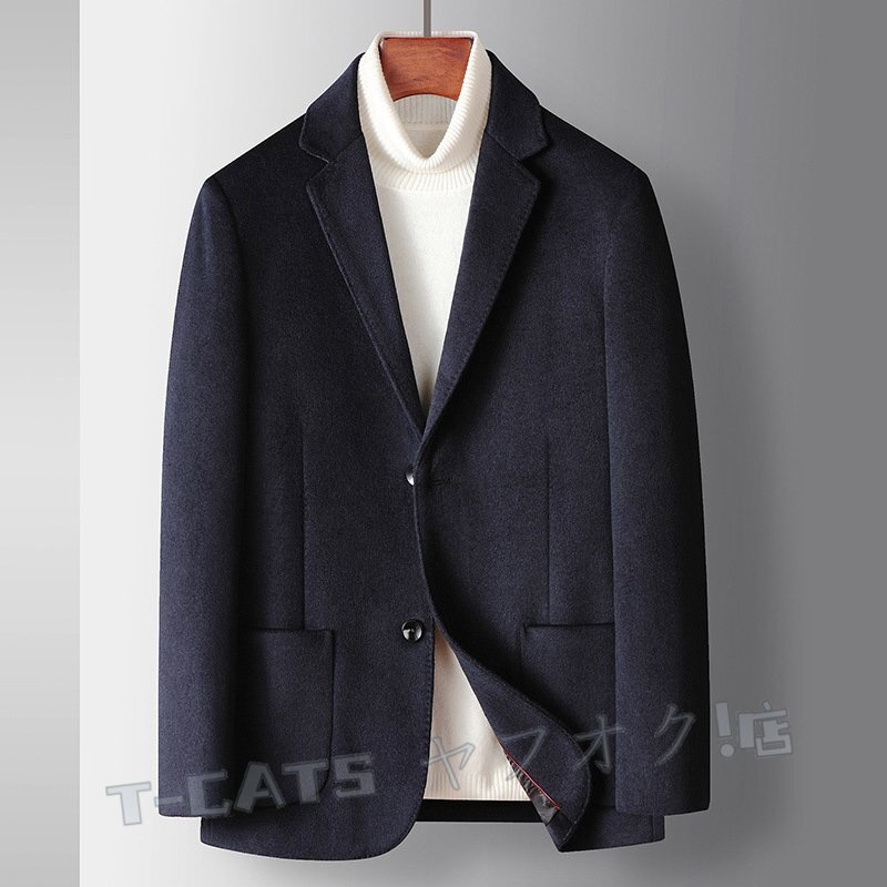 新品 テーラードジャケット メンズ 背広 ブレザー ウール スーツ スプリングコート アウター スリム 無地 紳士服 ネイビー M