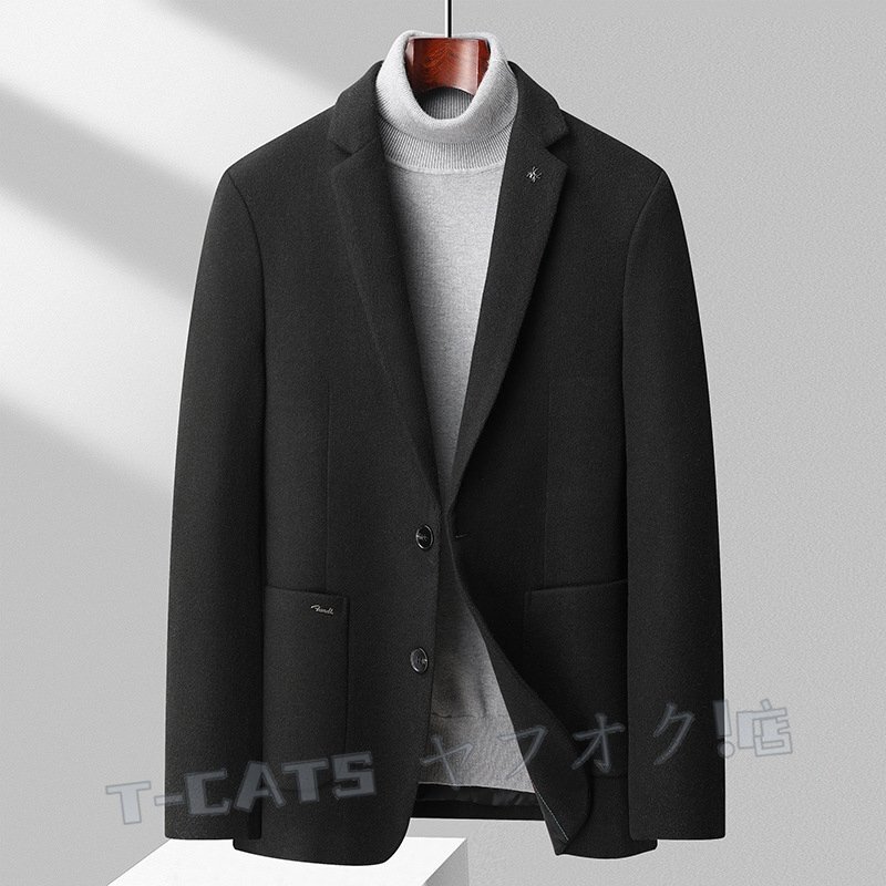 新品 秋冬 ウールコート ブレザー 紳士スーツ 背広 無地 アウター スリム テーラードジャケット カシミヤ ビジネスコート ブラック M