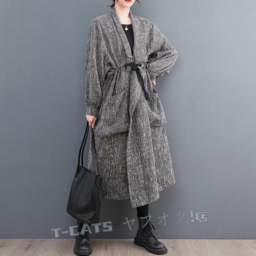 新品☆秋冬 ロングコート 体型カバー レディース カジュアル 大きいサイズ リボン トレンチコート ロングコート グレー