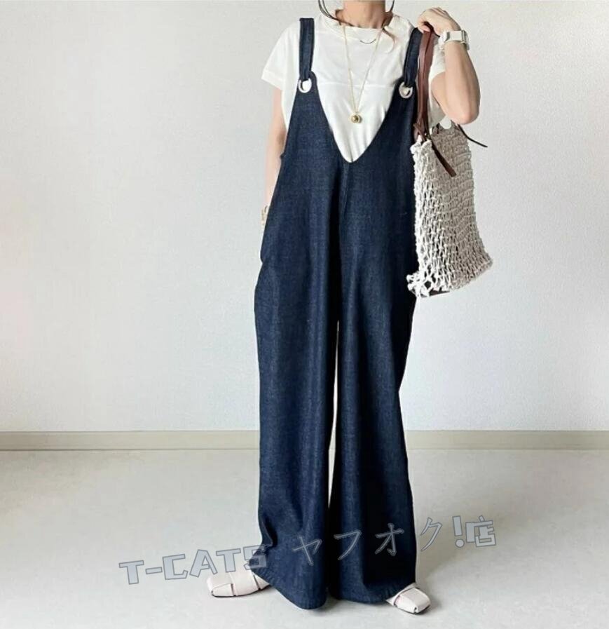新品☆Fサイズ レディース サロペット デニム オーバーオール 大きい サロペットパンツ Vネック デニムワンピース